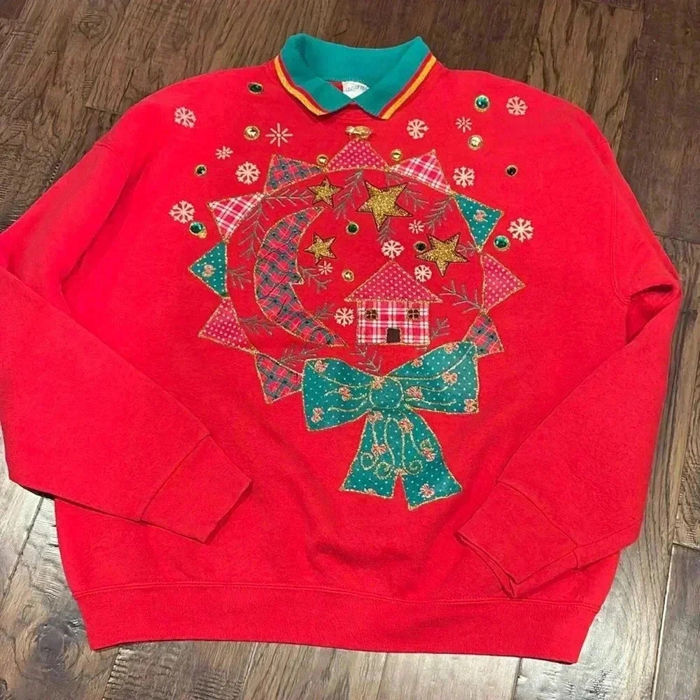 VTG 90s Christmas Sweater with bow